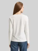 TOM TAILOR Damen Basic Langarmshirt, weiß, Uni – Bild 5