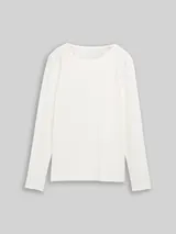 TOM TAILOR Damen Basic Langarmshirt, weiß, Uni – Bild 3