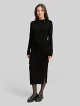 TOM TAILOR Damen Fitted Midi-Kleid mit Gürtel, schwarz, Uni – Bild 4