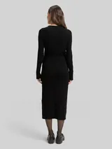 TOM TAILOR Damen Fitted Midi-Kleid mit Gürtel, schwarz, Uni – Bild 5
