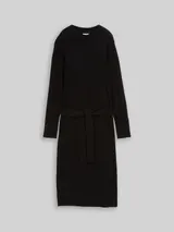 TOM TAILOR Damen Fitted Midi-Kleid mit Gürtel, schwarz, Uni – Bild 3