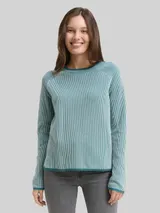 TOM TAILOR Damen Strickpullover mit Rundhalsausschnitt, blau, Meliert – Bild 4