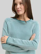 TOM TAILOR Damen Strickpullover mit Rundhalsausschnitt, blau, Meliert – Bild 6
