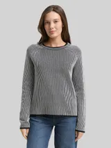 TOM TAILOR Damen Strickpullover mit Rundhalsausschnitt, schwarz, Meliert – Bild 4