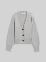 TOM TAILOR Damen Loose Fit Cardigan mit V-Ausschnitt, grau, Meliert – Bild 3