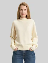 TOM TAILOR Damen Oversize Strickpullover mit Stehkragen, weiß, Uni – Bild 4