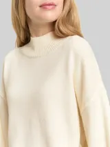 TOM TAILOR Damen Oversize Strickpullover mit Stehkragen, weiß, Uni – Bild 6