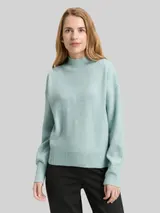 TOM TAILOR Damen Oversize Strickpullover mit Stehkragen, blau, Meliert – Bild 4