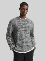 TOM TAILOR DENIM Herren Strickpullover im 2-in-1-Look, schwarz, Meliert – Bild 4