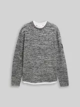 TOM TAILOR DENIM Herren Strickpullover im 2-in-1-Look, schwarz, Meliert – Bild 3