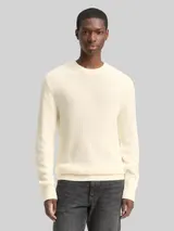 TOM TAILOR DENIM Herren Strickpullover mit Rundhalsausschnitt, weiß, Uni – Bild 4