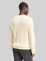 TOM TAILOR DENIM Herren Strickpullover mit Rundhalsausschnitt, weiß, Uni – Bild 5