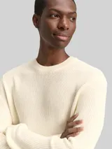 TOM TAILOR DENIM Herren Strickpullover mit Rundhalsausschnitt, weiß, Uni – Bild 6