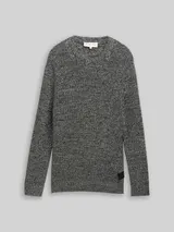 TOM TAILOR DENIM Herren Strickpullover mit Rundhalsausschnitt, grau, Meliert – Bild 3