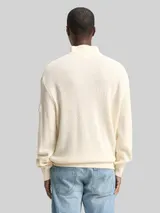 TOM TAILOR DENIM Herren Relaxed Fit Troyer Strickpullover, weiß, Uni – Bild 5
