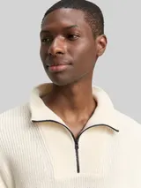 TOM TAILOR DENIM Herren Relaxed Fit Troyer Strickpullover, weiß, Uni – Bild 6