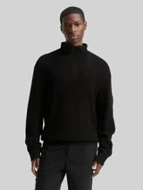 TOM TAILOR DENIM Herren Relaxed Fit Troyer Strickpullover, schwarz, Uni – Bild 4