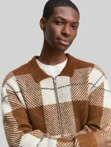 TOM TAILOR DENIM Herren Relaxed Fit Strickjacke mit Karomuster, braun, Kariert – Bild 6