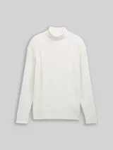 TOM TAILOR DENIM Herren Rollkragenpullover aus Noppengarn, weiß, Meliert – Bild 3