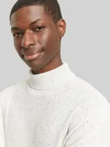 TOM TAILOR DENIM Herren Rollkragenpullover aus Noppengarn, weiß, Meliert – Bild 6