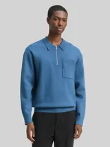 TOM TAILOR DENIM Herren Relaxed Fit Strickpullover mit Polokragen, blau, Uni – Bild 4