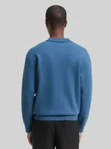 TOM TAILOR DENIM Herren Relaxed Fit Strickpullover mit Polokragen, blau, Uni – Bild 5