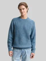 TOM TAILOR DENIM Herren Strickpullover mit Rundhalsausschnitt, blau, Meliert – Bild 4