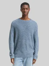 TOM TAILOR DENIM Herren Strickpullover in Melange-Optik, grün, Meliert – Bild 4