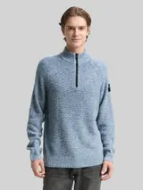 TOM TAILOR DENIM Herren Troyer Strickpullover, grün, Meliert – Bild 4
