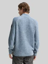 TOM TAILOR DENIM Herren Troyer Strickpullover, grün, Meliert – Bild 5