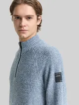 TOM TAILOR DENIM Herren Troyer Strickpullover, grün, Meliert – Bild 6
