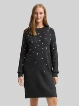 TOM TAILOR DENIM Damen Mini-Kleid mit Herz-Stickerei, grau, Gemustert – Bild 4
