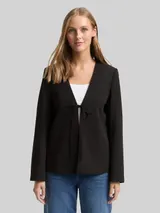 TOM TAILOR DENIM Damen Regular Fit Jacke mit Schleifen-Detail, schwarz, Uni – Bild 4