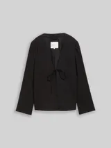 TOM TAILOR DENIM Damen Regular Fit Jacke mit Schleifen-Detail, schwarz, Uni – Bild 3