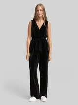 TOM TAILOR DENIM Damen Relaxed Jumpsuit aus Samt, schwarz, Uni – Bild 4
