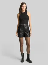 TOM TAILOR DENIM Damen Shorts in Lederoptik, schwarz, Uni – Bild 4