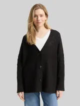 TOM TAILOR Damen Oversize Cardigan mit Glitzer-Effekt, schwarz, Gemustert – Bild 4