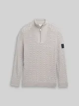 TOM TAILOR Herren Troyer Strickpullover mit Zopfmuster, grau, Meliert – Bild 3