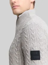 TOM TAILOR Herren Troyer Strickpullover mit Zopfmuster, grau, Meliert – Bild 6