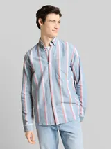 TOM TAILOR DENIM Herren Relaxed Fit Hemd aus Baumwolle, blau, Gestreift – Bild 4