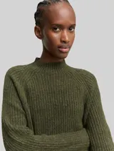 TOM TAILOR DENIM Damen Strickkleid mit Stehkragen, grün, Meliert – Bild 6