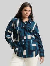 TOM TAILOR Damen Plus Size - Hemdbluse mit Muster, blau, Gemustert – Bild 4