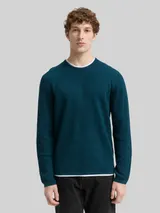 TOM TAILOR DENIM Herren 2-in-1 Strickpullover aus Baumwolle, grün, Uni – Bild 4