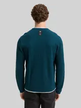 TOM TAILOR DENIM Herren 2-in-1 Strickpullover aus Baumwolle, grün, Uni – Bild 5