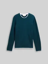 TOM TAILOR DENIM Herren 2-in-1 Strickpullover aus Baumwolle, grün, Uni – Bild 3