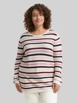 TOM TAILOR Damen Plus Size - Strickpullover aus Bio-Baumwolle, rosa, Gestreift – Bild 4
