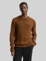 TOM TAILOR DENIM Herren Strickpullover mit Rundhalsausschnitt, braun, Uni – Bild 4