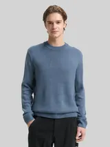 TOM TAILOR DENIM Herren Strickpullover mit Rundhalsausschnitt, blau, Uni – Bild 4