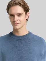 TOM TAILOR DENIM Herren Strickpullover mit Rundhalsausschnitt, blau, Uni – Bild 6