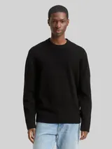 TOM TAILOR DENIM Herren Bouclé Strickpullover, schwarz, Uni – Bild 4